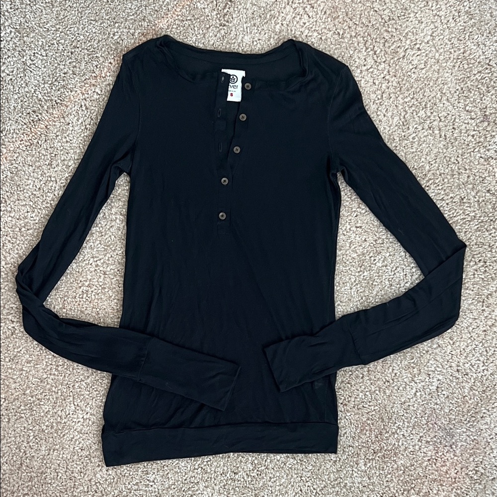 Ever Black Long Sleeve Button Top